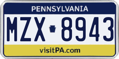 PA license plate MZX8943