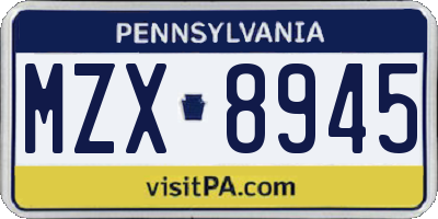 PA license plate MZX8945