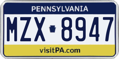 PA license plate MZX8947