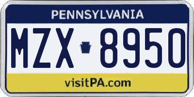 PA license plate MZX8950