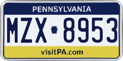 PA license plate MZX8953