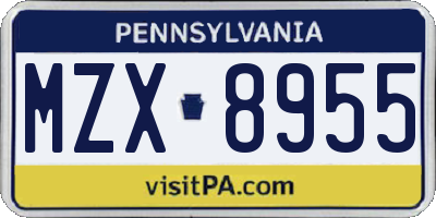 PA license plate MZX8955