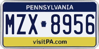 PA license plate MZX8956