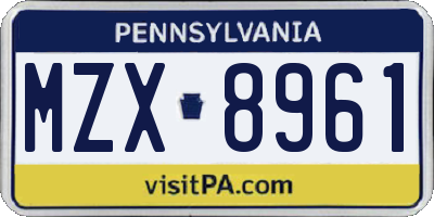 PA license plate MZX8961