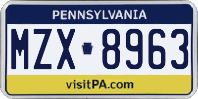 PA license plate MZX8963