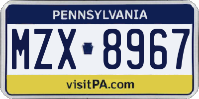 PA license plate MZX8967