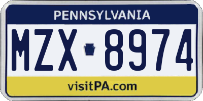 PA license plate MZX8974