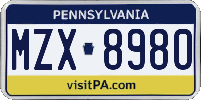 PA license plate MZX8980