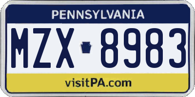 PA license plate MZX8983
