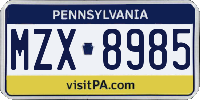 PA license plate MZX8985