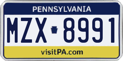 PA license plate MZX8991