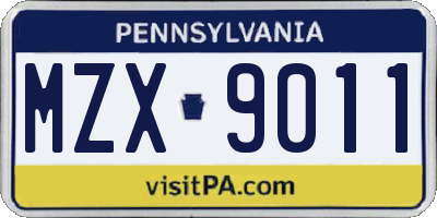 PA license plate MZX9011