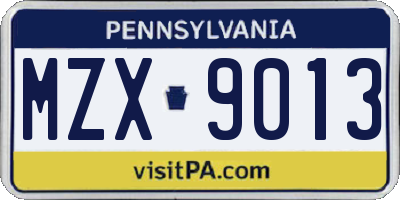 PA license plate MZX9013