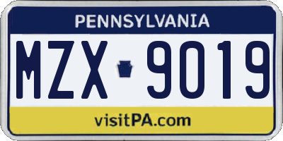PA license plate MZX9019