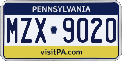 PA license plate MZX9020