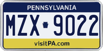 PA license plate MZX9022