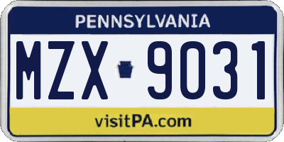 PA license plate MZX9031