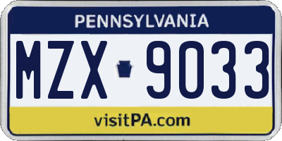 PA license plate MZX9033