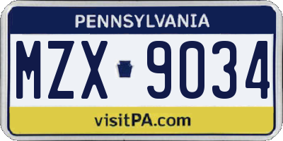 PA license plate MZX9034