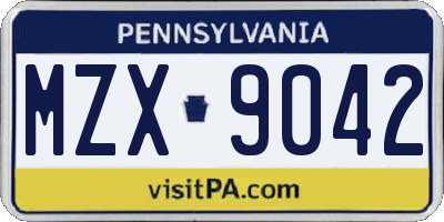 PA license plate MZX9042