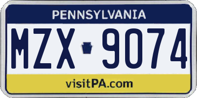 PA license plate MZX9074