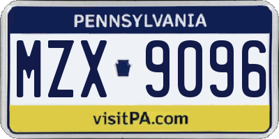 PA license plate MZX9096
