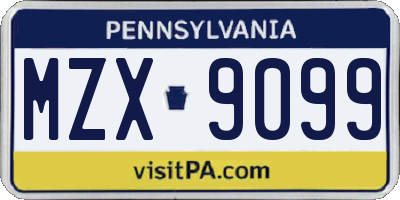 PA license plate MZX9099