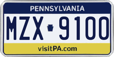 PA license plate MZX9100