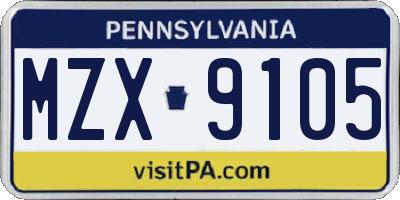 PA license plate MZX9105