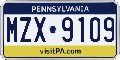 PA license plate MZX9109