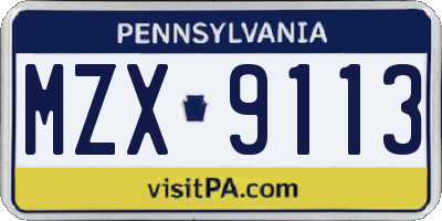 PA license plate MZX9113