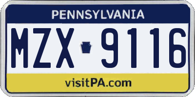 PA license plate MZX9116