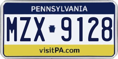 PA license plate MZX9128