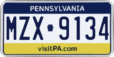 PA license plate MZX9134
