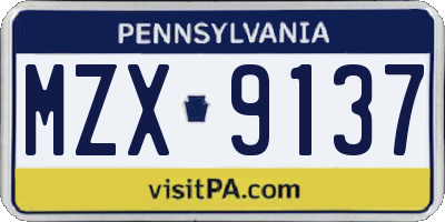 PA license plate MZX9137