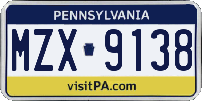 PA license plate MZX9138