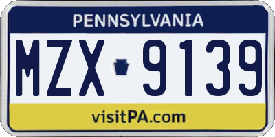 PA license plate MZX9139