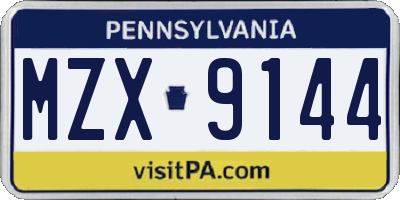 PA license plate MZX9144