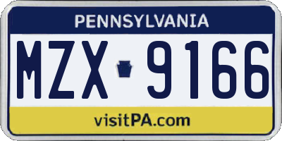 PA license plate MZX9166