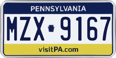 PA license plate MZX9167