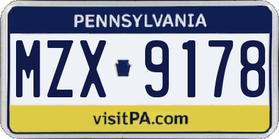PA license plate MZX9178