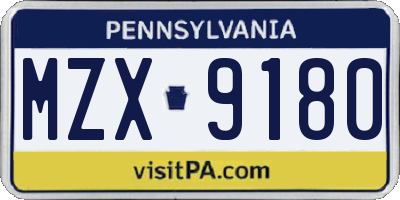PA license plate MZX9180