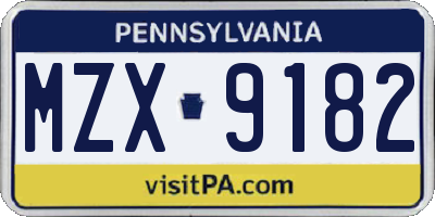 PA license plate MZX9182