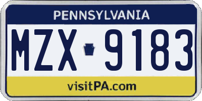PA license plate MZX9183