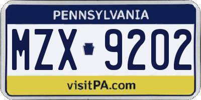 PA license plate MZX9202