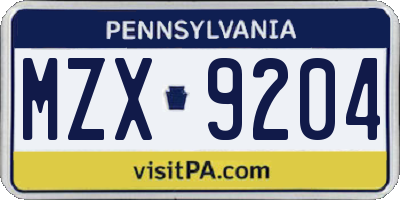 PA license plate MZX9204