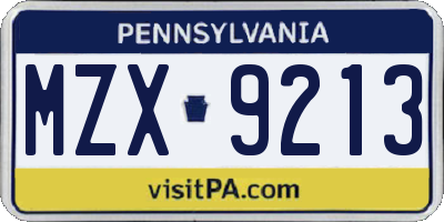 PA license plate MZX9213