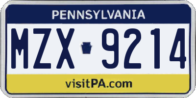 PA license plate MZX9214