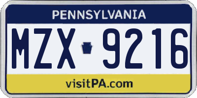 PA license plate MZX9216