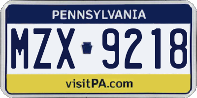 PA license plate MZX9218